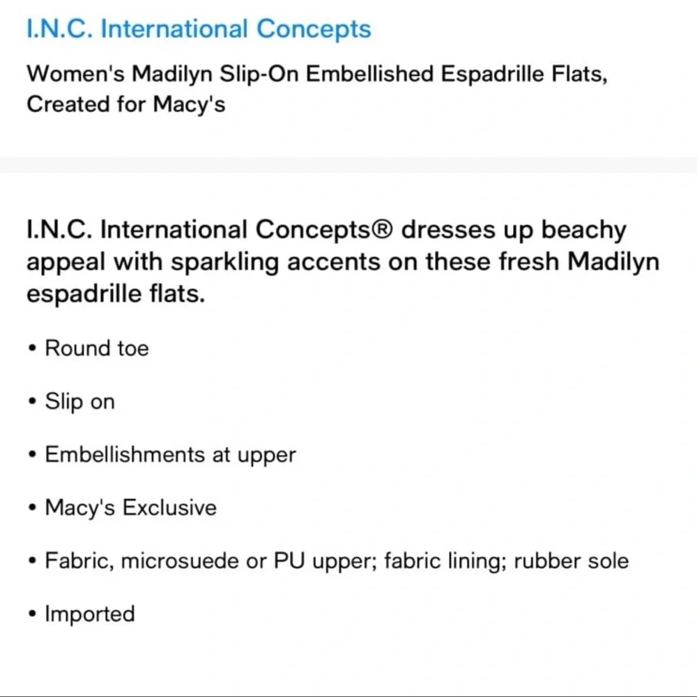 INC International Concepts Black Espadrille Loafers with Silver Accent Brooch